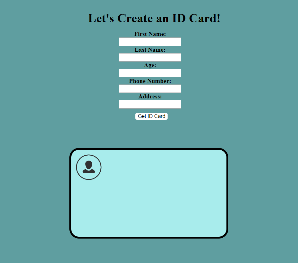 id card with input fields