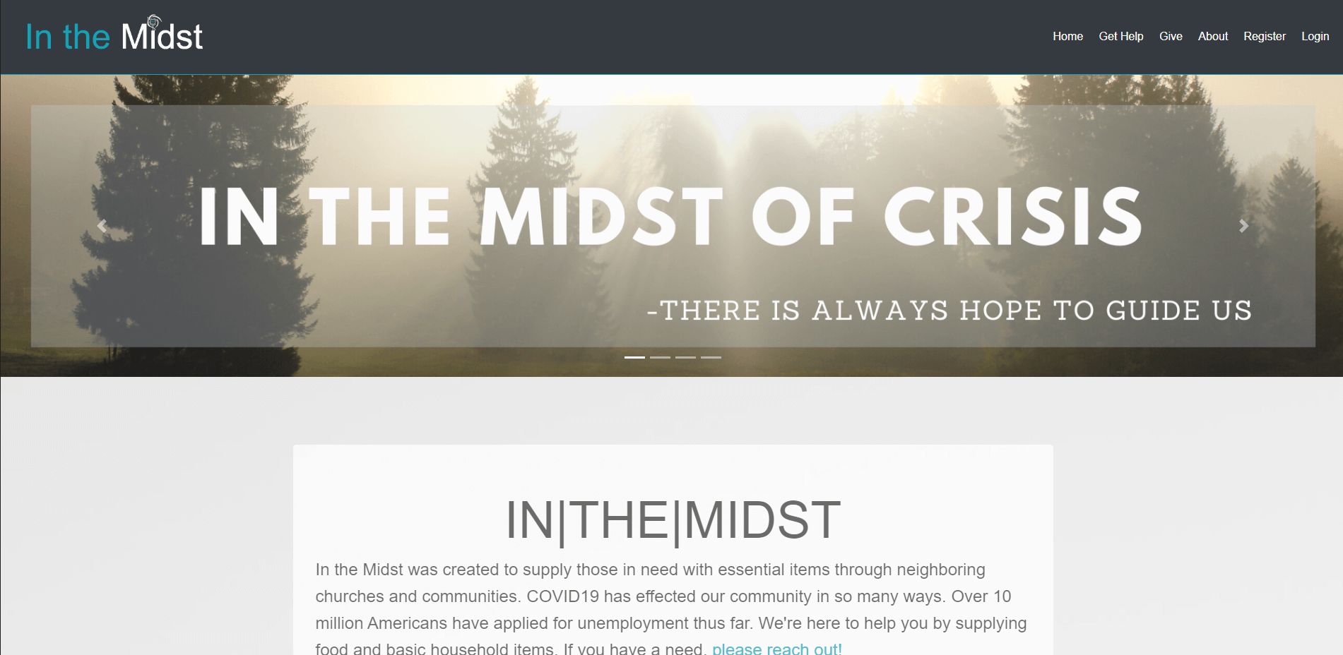 In the Midst's top half of the homepage