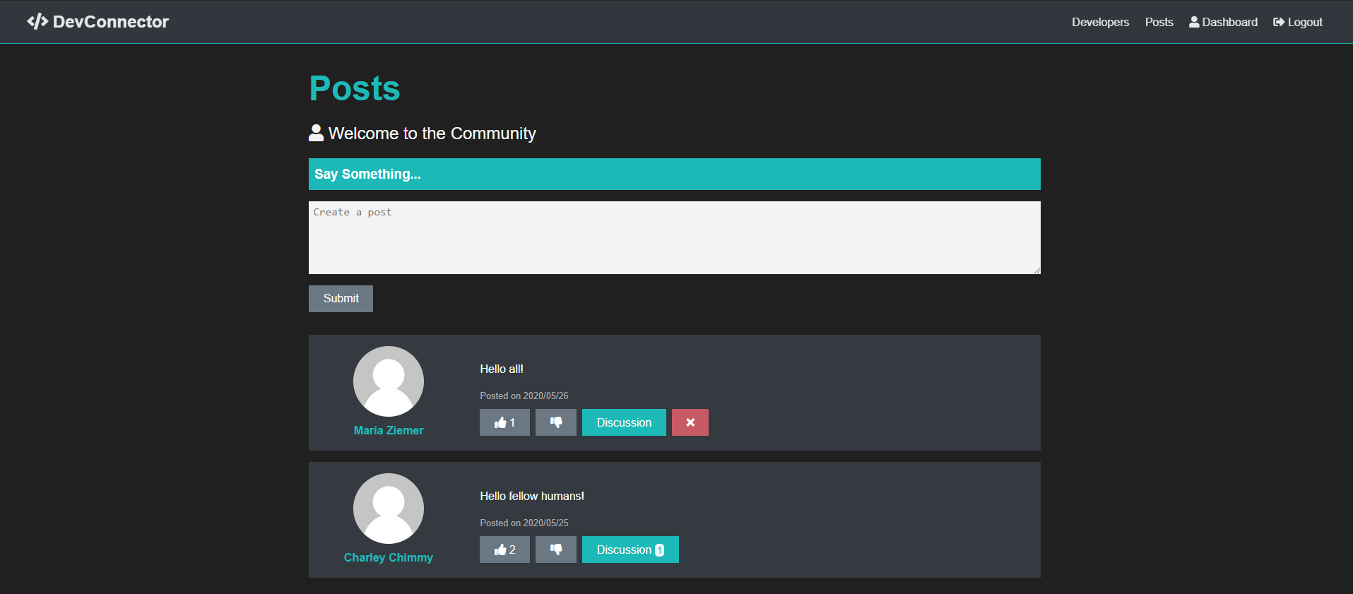mern stack posts page