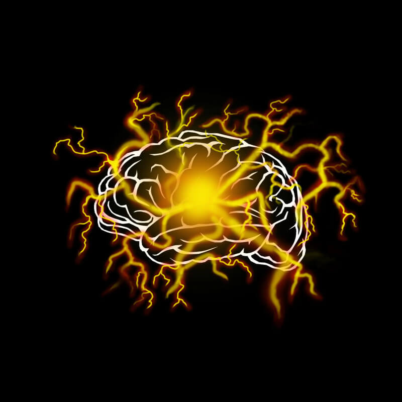 a brain radiating lightning