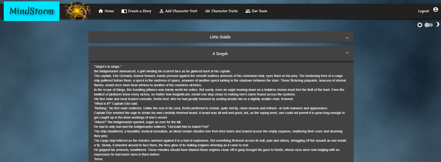 mindstorm's main page with open tab
